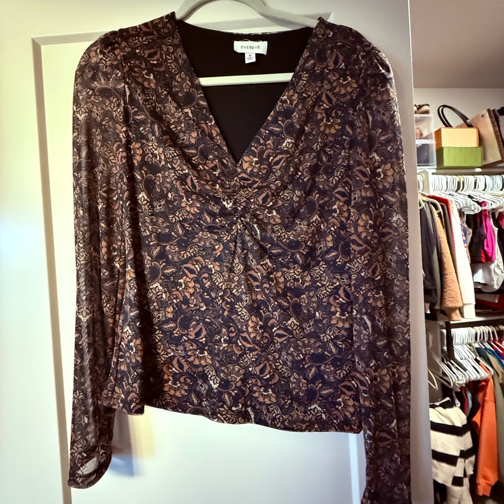 Evereve Black and Brown Patterned Blouse